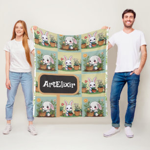 Bunny Gardening Print Fleece Blanket