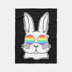 Bunny Gay Pride Lgbtq Bunny Rainbow Sungles Happy Fleece Blanket
