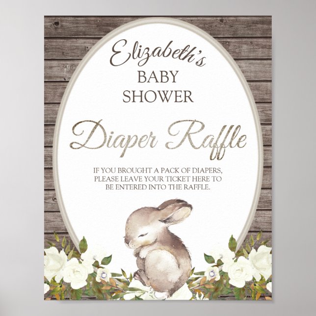 Bunny Gender Neutral Baby Shower Diaper Raffle Poster (Front)