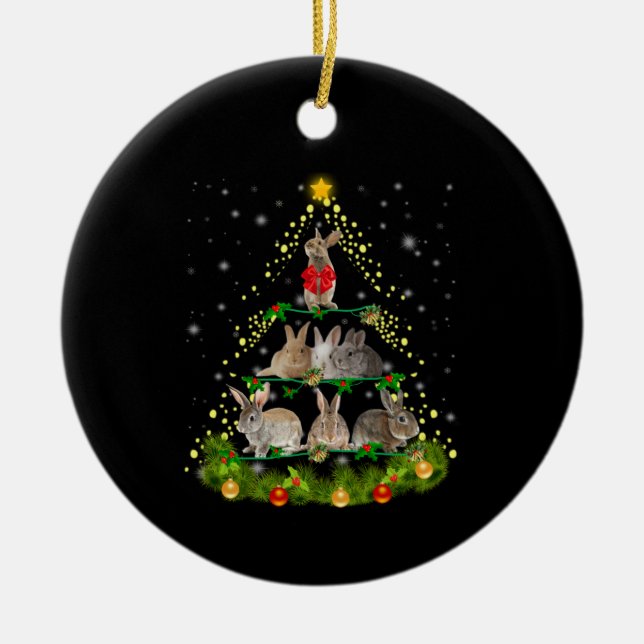 Bunny Gift | Bunny Rabbit Christmas Tree Light Ceramic Ornament (Front)