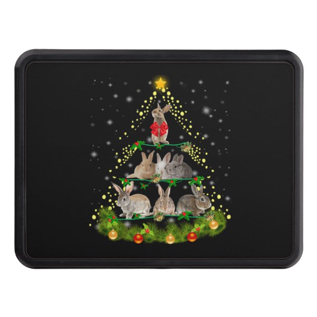Bunny Gift | Bunny Rabbit Christmas Tree Light Trailer Hitch Cover (Front)