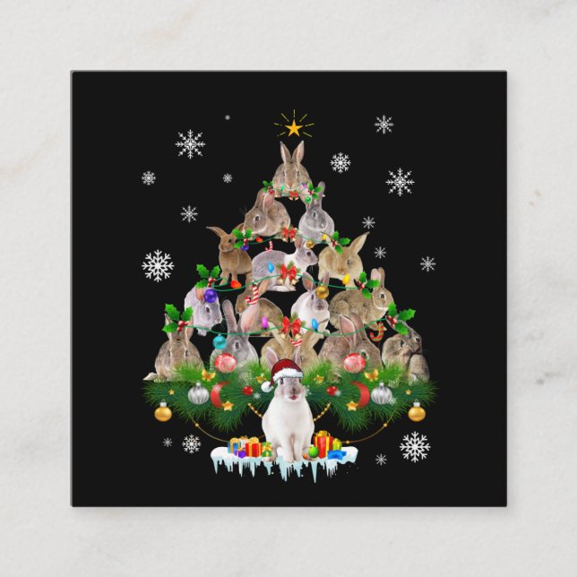 Bunny Gift | Cute Rabbit Christmas Tree Snow Square Business Card (Front)