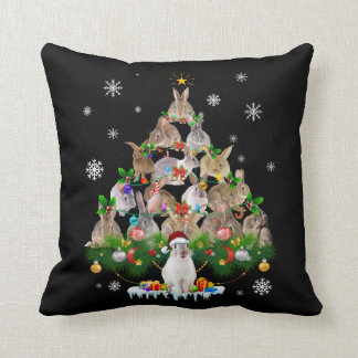 Bunny Gift | Cute Rabbit Christmas Tree Snow Throw Pillow