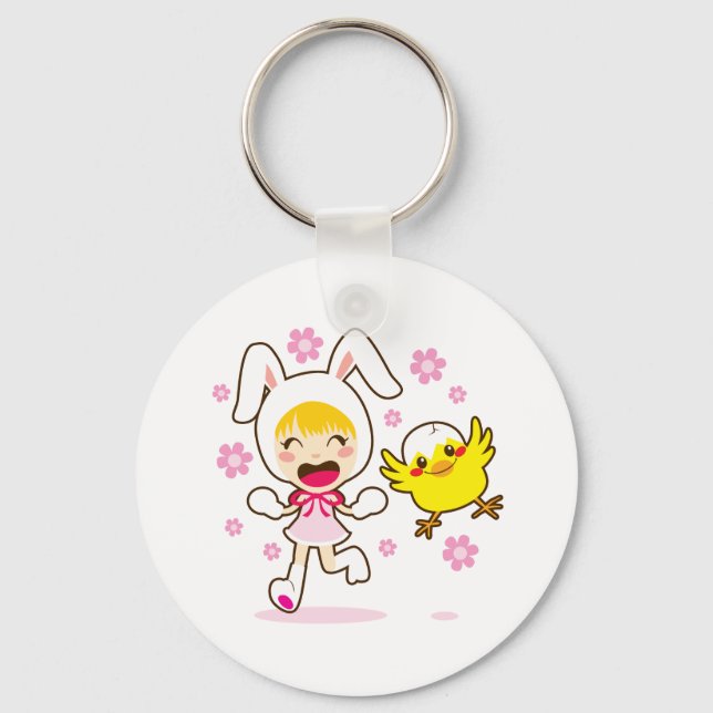 Bunny Girl And Little Chick Keychain (Front)