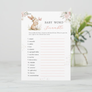 Bunny Girl Baby Shower Word Scramble Game Card