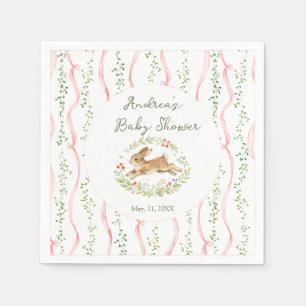 Bunny Girl Floral Pink Bow Baby Shower Napkin