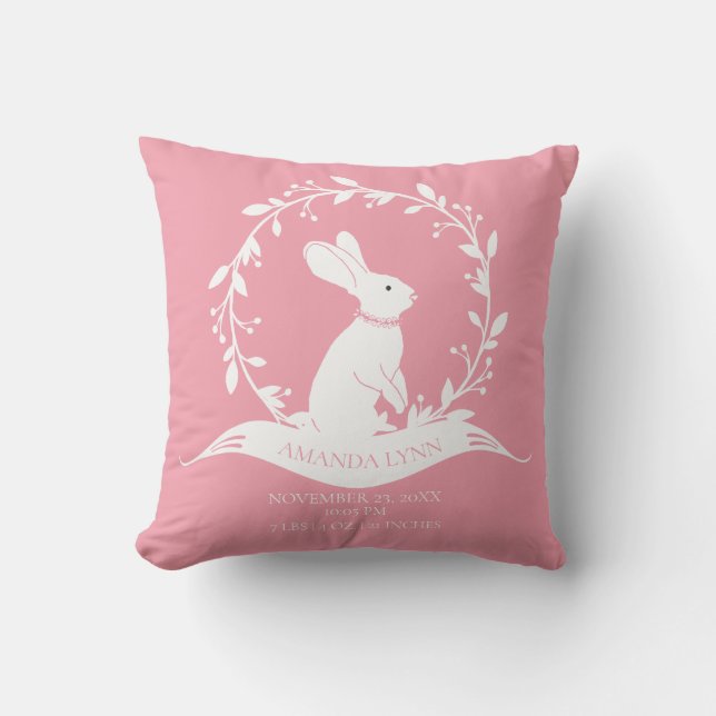 Bunny Girls Baby Birth Stats Coussin (Recto)