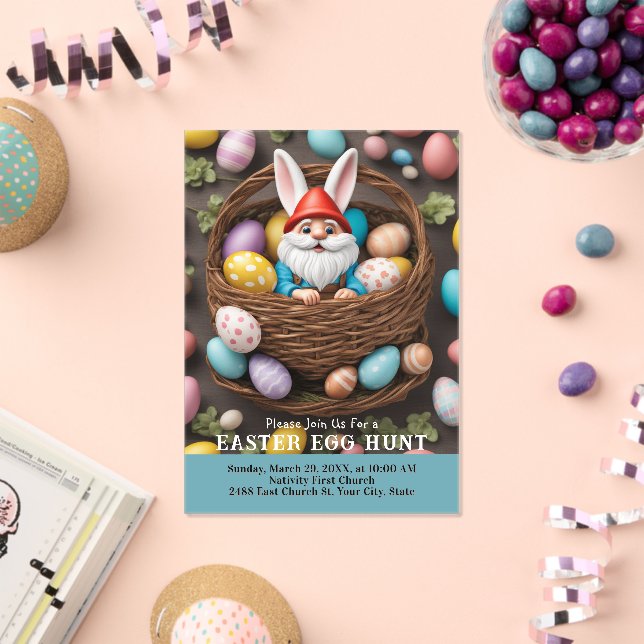 Bunny Gnome in Basket Easter Egg Hunt Acrylic Invitations (Insitu (Celebration))