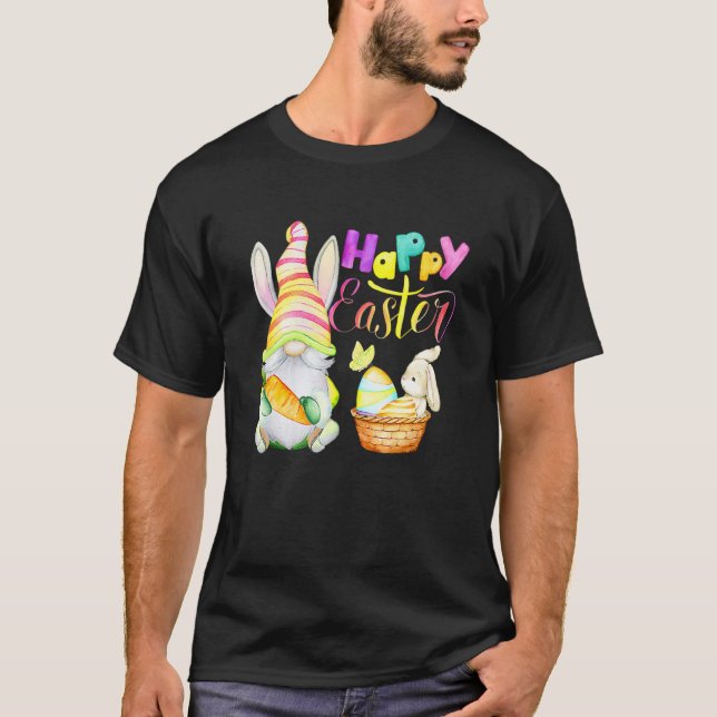 Bunny Gnome Rabbit Eggs Hunting Happy Easter Day   T-Shirt (Front)