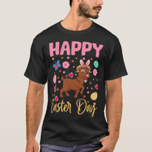 Bunny Goat Colourful Eggs Hunting Happy Easter Day T-Shirt