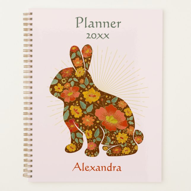Bunny Gold Glitter Personalized Floral Planner (Front)