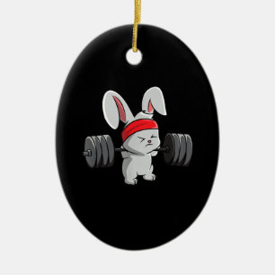 Bunny Gym Rabbit Ness Weightlifting Funny Art Ceramic Ornament