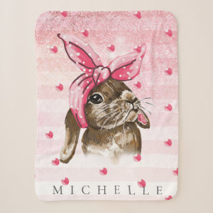 Bunny Hand painted glitter Personalized Sherpa Blanket