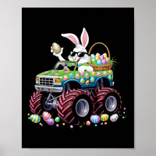 Bunny Happy Easter Monster Truck Lovers Kids Boys  Poster