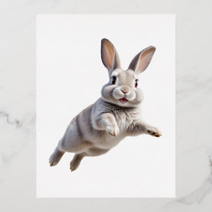 Bunny Happy Playful Fun Jumping In The Air Rabbit Foil Holiday Postcard