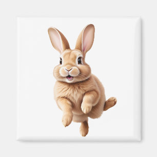 Bunny Happy Playful Fun Jumping In The Air Rabbit Magnet
