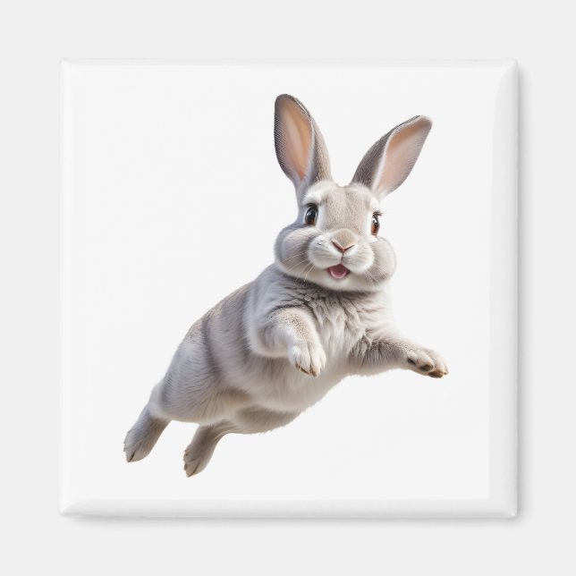 Bunny Happy Playful Fun Jumping In The Air Rabbit Magnet (Front)