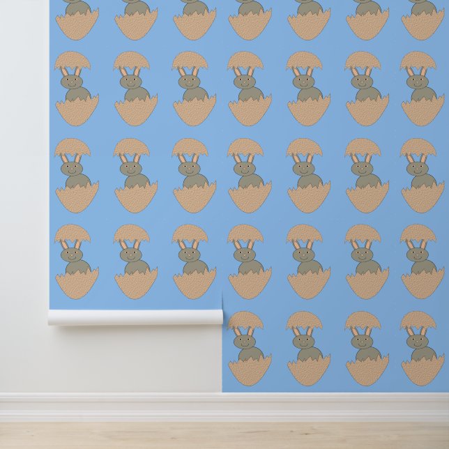 Bunny Hatching from Egg Weird Patterned Wallpaper (Application)