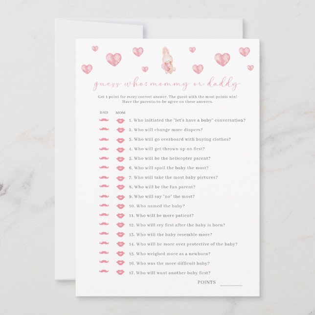 Bunny Heart Valentine Baby Shower Mommy Daddy Game (Front)