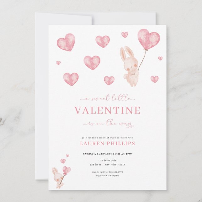 Bunny Hearts Little Valentine Baby Shower  Invitation (Front)