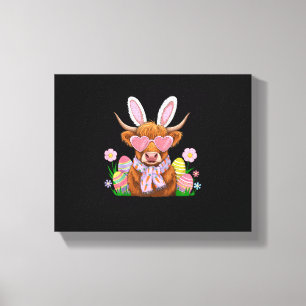 Bunny Highland Cow Easter Farmer Women Kids Easter Canvas Print