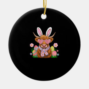 Bunny Highland Cow Easter Farmer Women Kids Easter Ceramic Ornament