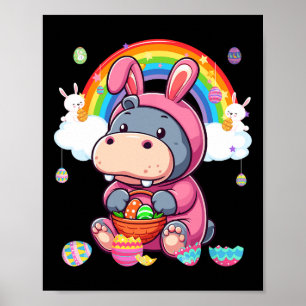 Bunny Hippo Easter Hunting Eggs Basket Colourful R Poster