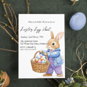 Bunny Holding Eggs in Basket Easter Egg Hunt  Invitation