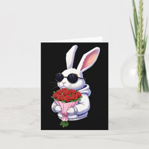 Bunny Hugging Valentine Flower Bunny  Card