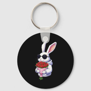Bunny Hugging Valentine Flower Bunny Keychain