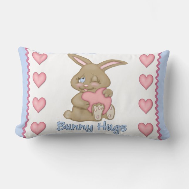 Bunny Hugs Blue Lumbar Pillow (Front)