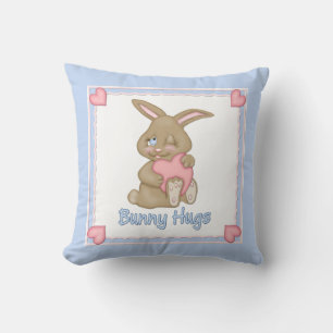 Bunny Hugs Blue Throw Pillow