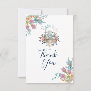 Bunny in a basket with Eggs & Pretty Floral Bouque Invitation