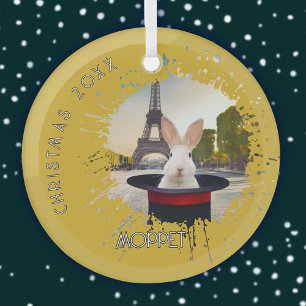 Bunny in a Black Hat Glass Ornament