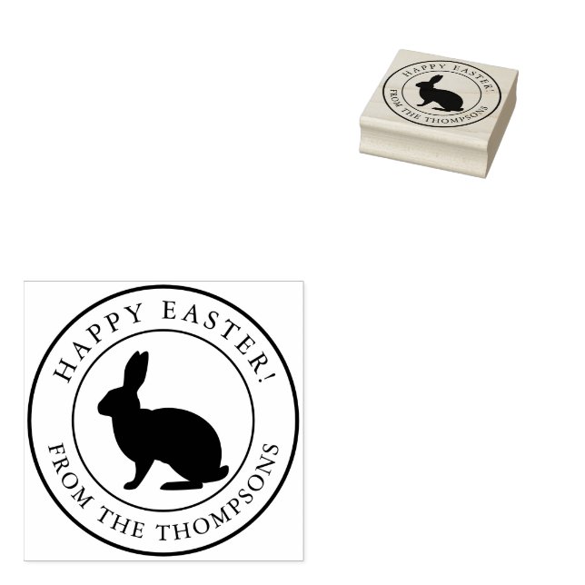 Bunny In A Circle Happy Easter With Name Rubber Stamp (Stamped)