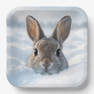 Bunny In a Deep Snowdrift Paper Plate