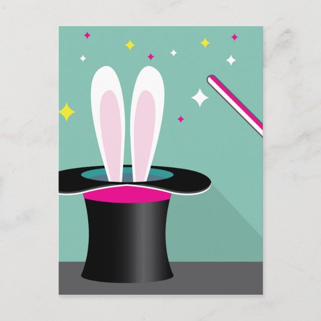 Bunny in a hat magic postcard (Front)