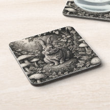 Bunny in a mushroom garden