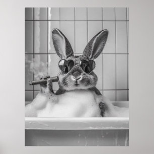 Bunny in Bathtub with Sunglasses – Whimsical Bathr Poster