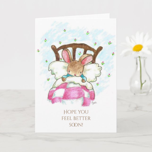 Bunny in Bed Get Well Card (Small Plant)