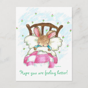 bunny in bed get well postcard