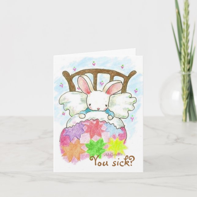 bunny in bed You sick? card (Front)