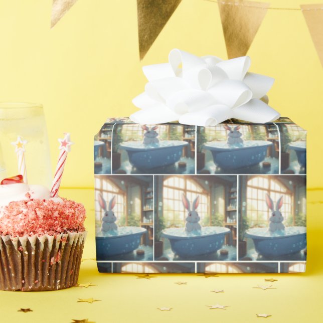 Bunny In Bubble Bath Wrapping Paper (Birthday Party)