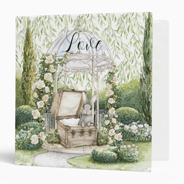 Bunny in Chest Green Leaves Floral Binder (Front/Inside)