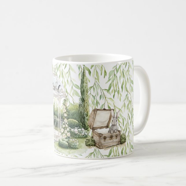 Bunny in Chest Green Leaves Floral Coffee Mug (Front Right)