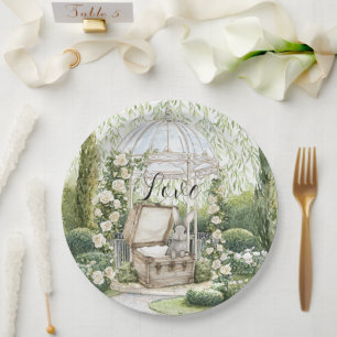 Bunny in Chest Green Leaves Floral Paper Plate