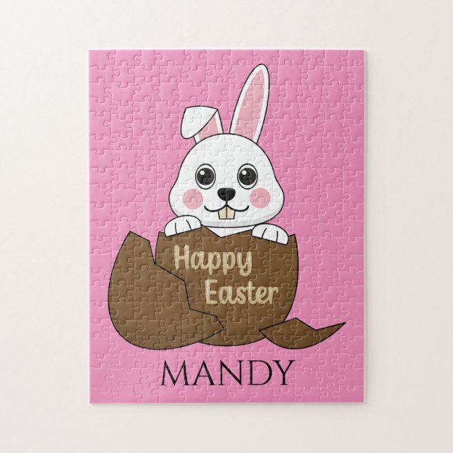 Bunny in Chocolate Egg Happy Easter | Personalize Jigsaw Puzzle (Vertical)