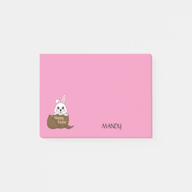 Bunny in Chocolate Egg Happy Easter | Personalize Post-it Notes (Front)