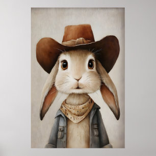 Bunny In Cowboy Hat Print, Rabbit Wall Art, Farm Poster
