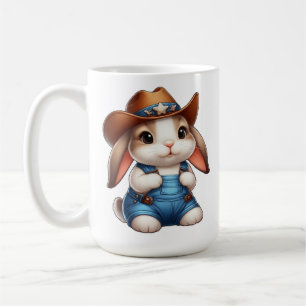 Bunny in Cowboy Outfit with Hat and Overalls Coffee Mug